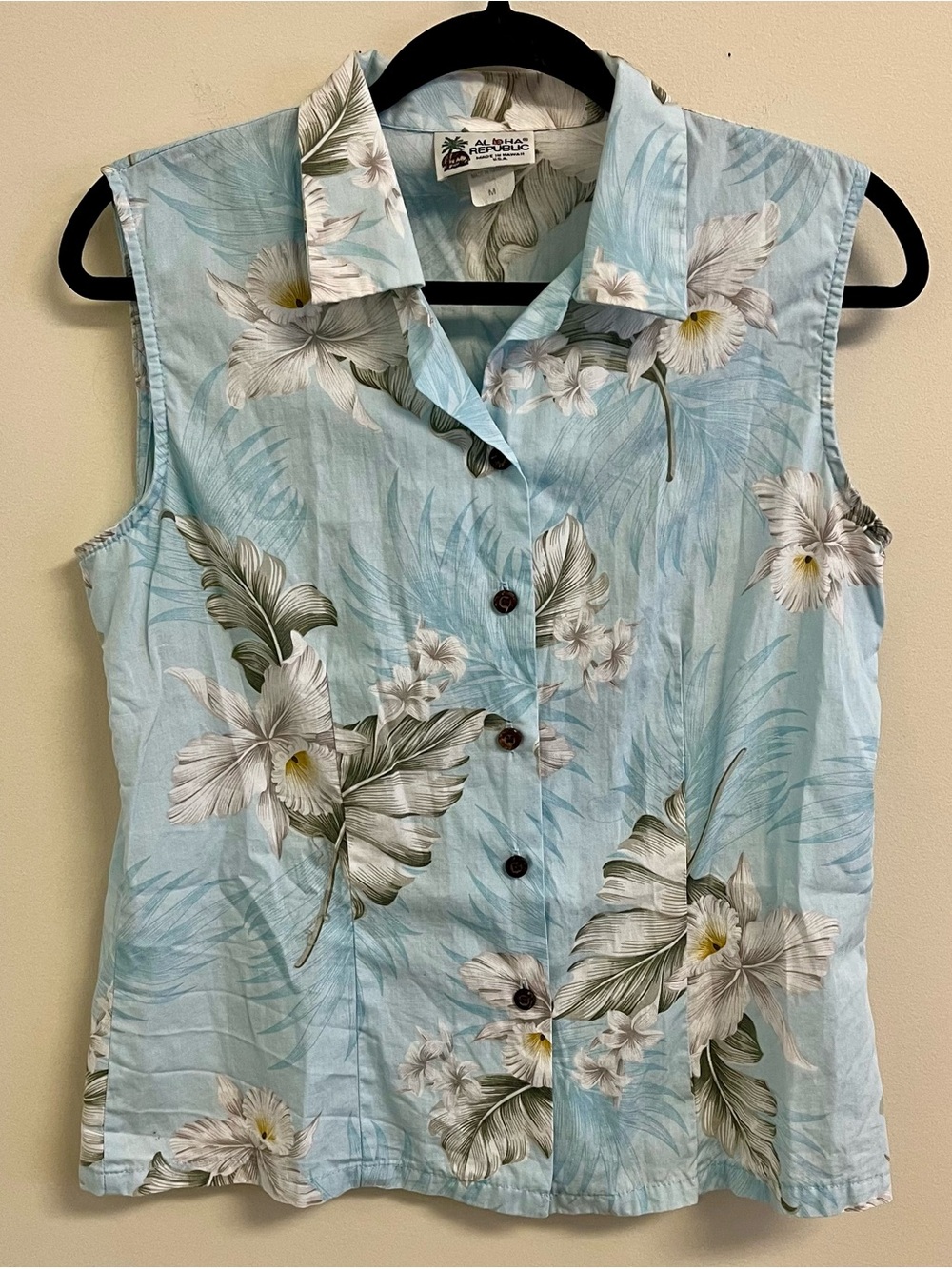 Aloha Republic Women’s Floral Hawaiian Sleeveless Cotton Blouse Medium Vacation